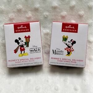 Hallmark 2024 Keepsake, Mickey & Minnie Special Delivery Mini-Ornament Pair-NIB